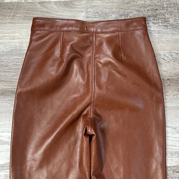 Wilfred Faux Leather Brown Flare Pants Aritzia Size 0 High Rise - Picture 5 of 8